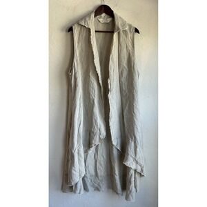Paper Lace 100% Linen Open Front Long Vest Topper O/S Lagenlook Beige Bohemian